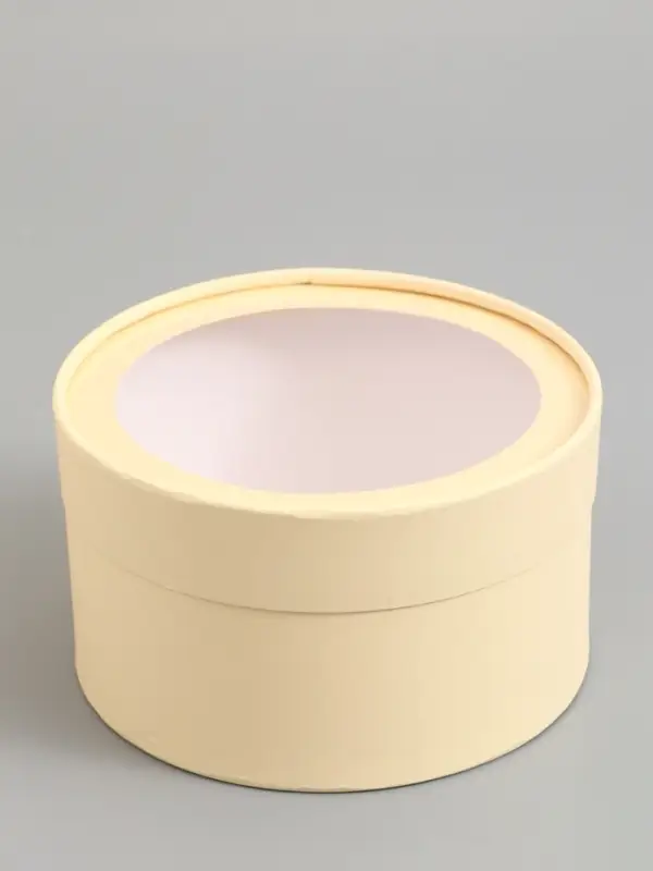 Набор подарочных коробок 2 в 1 круглых,  сливочная, с окном, 21 х 11 - 18 х 10 см