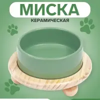 Миска, 300 мл, 13&times;5 см, на подставке, керамика, серо-зелёная