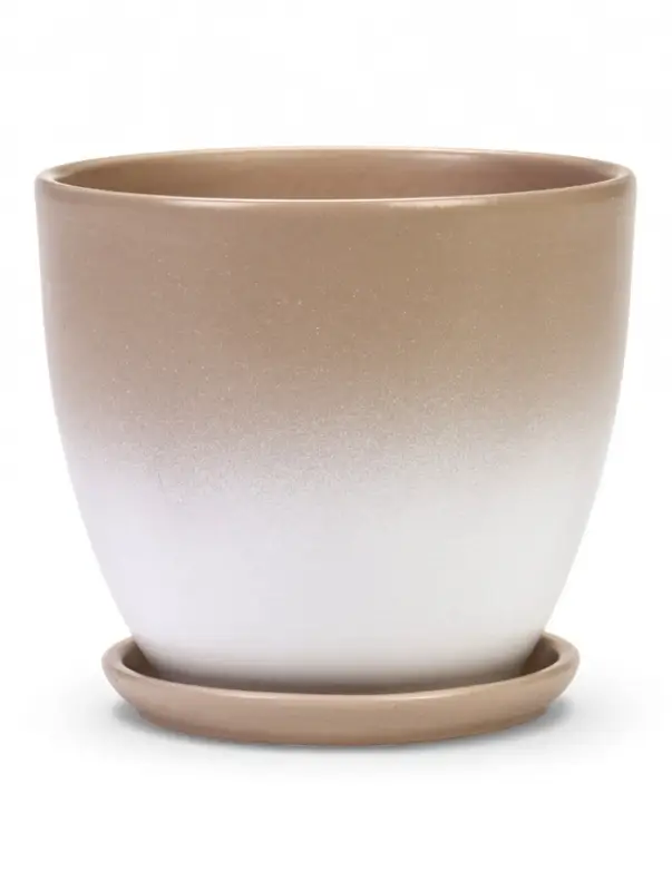 Горшок цветочный с поддоном 1,4 л, d15/h13 см капучино керамика, "Туман" (М)