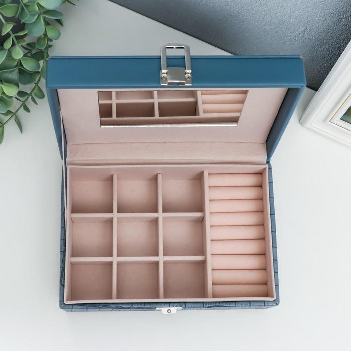 Шкатулка кожзам для украшений  Шкатулка кожзам для украшений "Синий питон" комбинированная 7,5х14х20 см