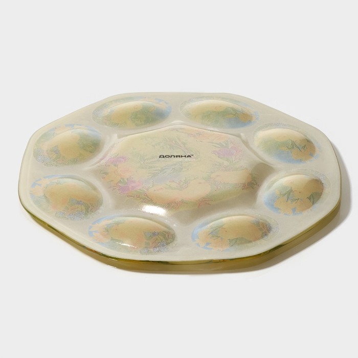 Подставка стеклянная для яиц Доляна «Цыплята», 21×1 см, 8 ячеек Подставка стеклянная для яиц Доляна «Цыплята», 21×1 см, 8 ячеек