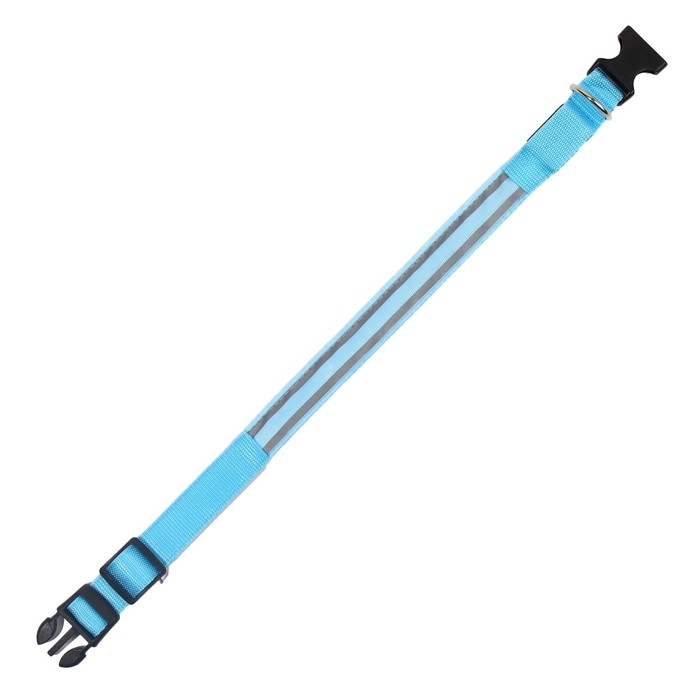 Ошейник с подсветкой Двойная полоса размер L, ОШ 45-52 х 2,5 см 3 режима свечения голубой Ошейник с подсветкой Двойная полоса размер L, ОШ 45-52 х 2,5 см 3 режима свечения голубой