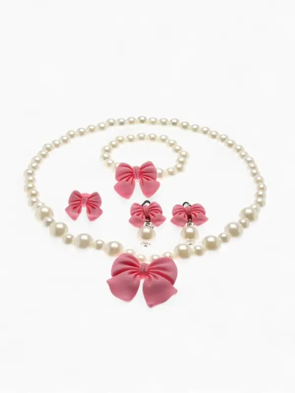 Набор детских украшений Выбражулька &laquo;Бант&raquo;, 4 предмета: кулон, браслет d=6 см кольцо, клипсы, бело-розовый