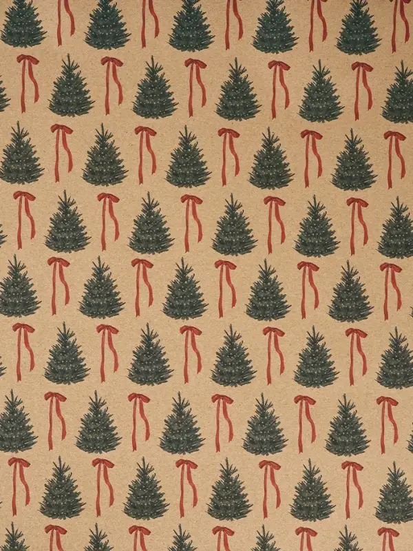 Бумага упаковочная бурый крафт &laquo;Ёлки и банты&raquo;, 50 &times; 70 см