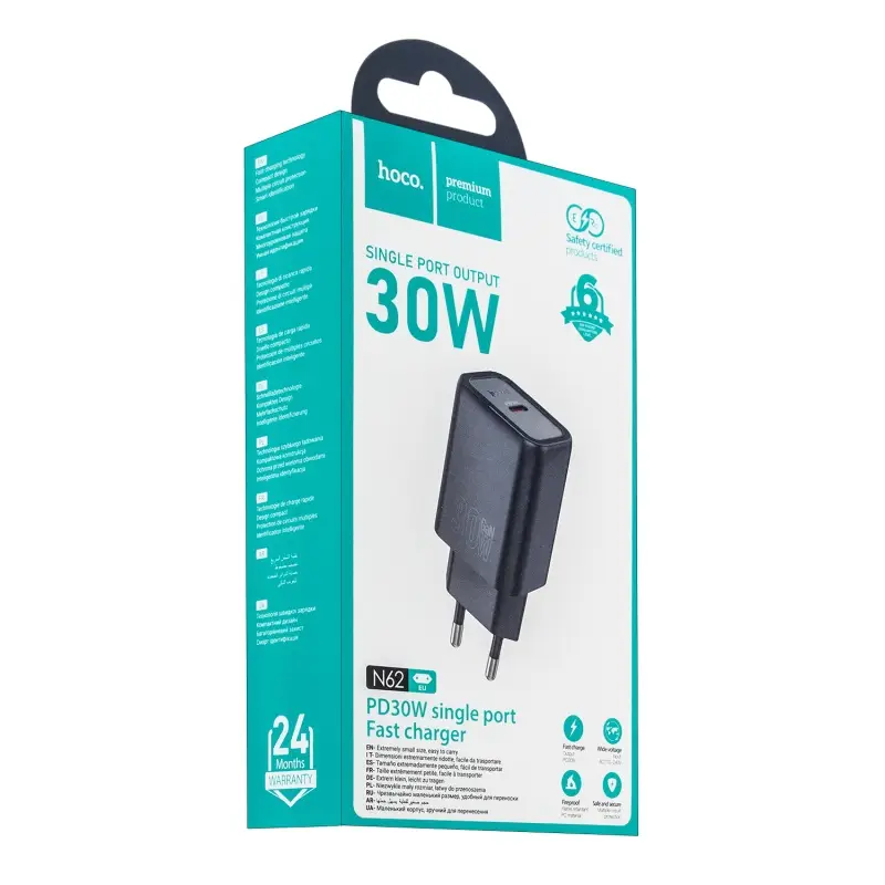 Переходник сетевого зарядного устройства на Type-С PD 30W N62 HOCO черный