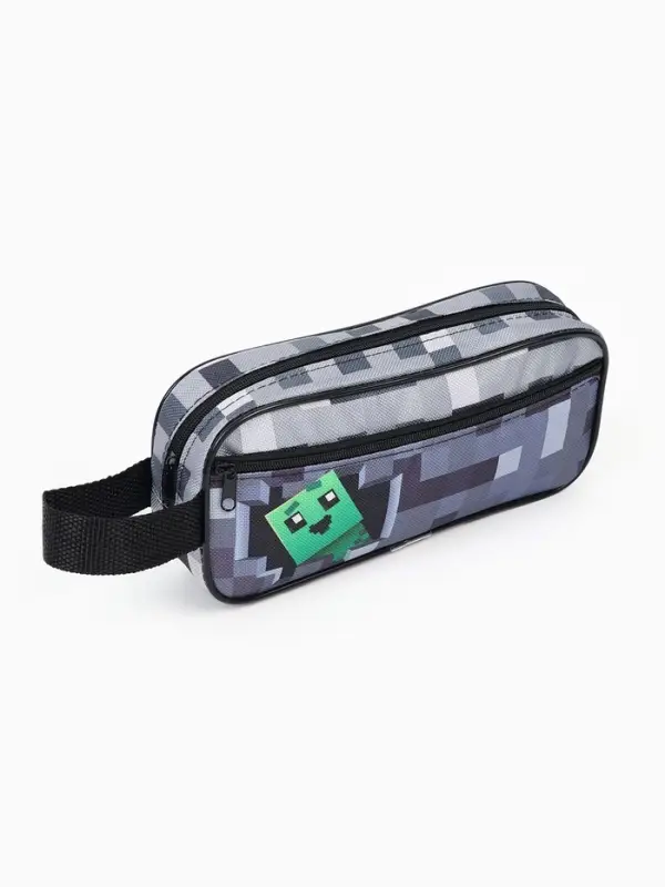 Пенал школьный, текстиль, 2 отделения, 22&times;10&times;7 см &laquo;Пиксельный мир&raquo;
