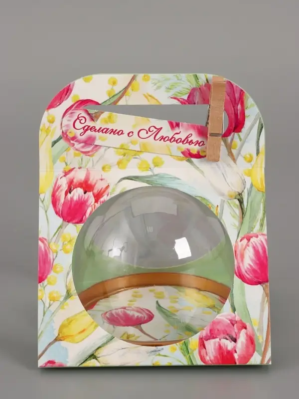 Коробка с куполом "Тюльпаны с мимозой" 11,5 х 12 х 15,5 см