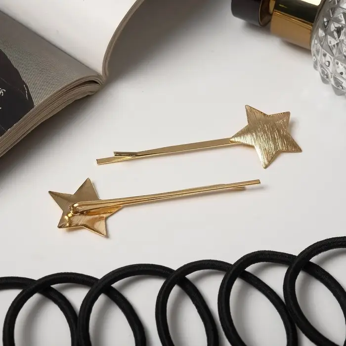 Набор для волос Набор для волос "Лиора" (8 резинок, 2 невидимки 6 см) звёздочки, чёрно-золотой