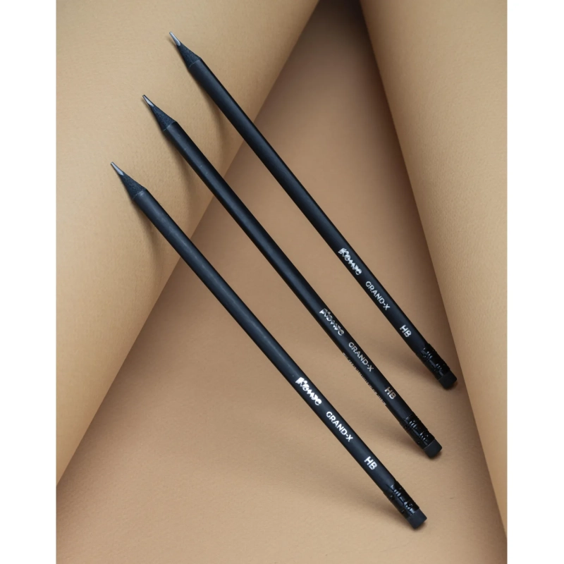 Карандаш чернографитный Комус Grand-X HB, ласт, трехгр черное дерево черный