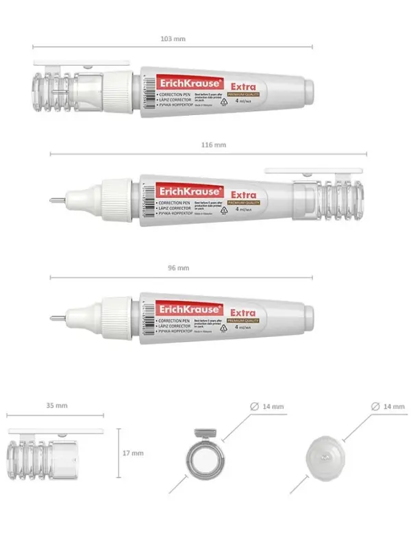 Ручка-корректор 4 мл, ErichKrause Extra, металлический наконечник, на основе растворителя