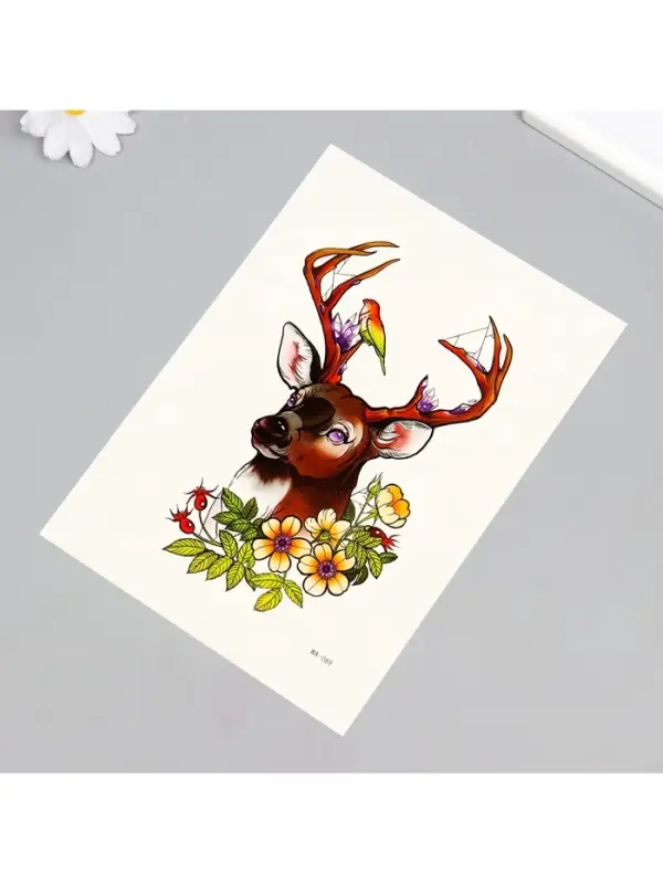 Переводная тату на тело цветная «Олень с птичкой», 26.2×14.5 см