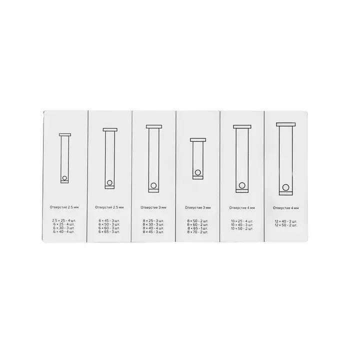 Набор штифтов с головкой и отверстием под шплинт ТУНДРА krep, 60 предметов