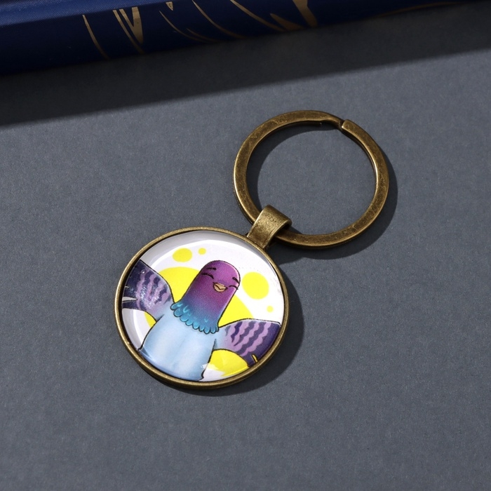 Брелок стекло, металл  Брелок стекло, металл "Круг. Милая голубка" d=3 см