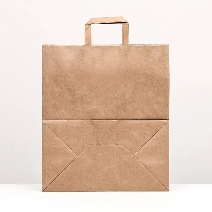 Пакет крафт без печати 32×18×32 см, плоская ручка Пакет крафт без печати 32×18×32 см, плоская ручка