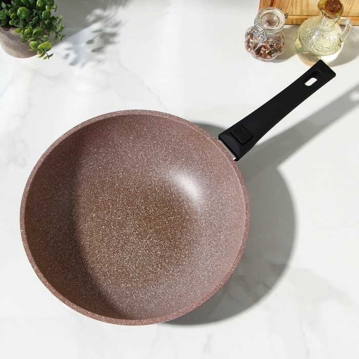 Сковорода WOK Доляна «Брауни», d=28 см, съёмная ручка, антипригарное покрытие, индукция