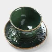 Чашка с блюдцем &laquo;Флора 1&raquo;, 13&times;13&times;8 см, керамика, зелёная