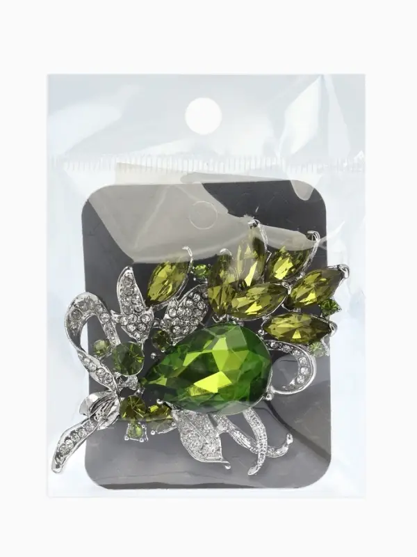 Брошь "Императрица" букет, цвет светло-зелёный в серебре