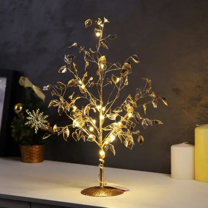 Светодиодный куст &laquo;Листья&raquo; 35&times;26&times;3 см, 10 LED, постоянное свечение, от батареек CR2032&times;2 (в комплекте), свечение тёплое белое