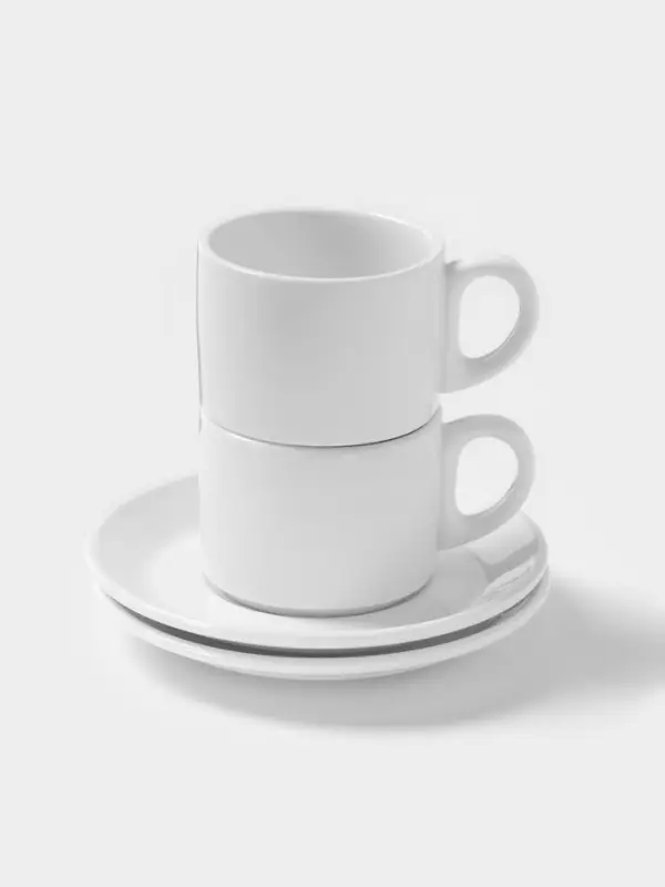 Чайный сервиз Magistro Basic bistro, 2 персоны, 4 предмета: 2 чашки 200 мл, 2 блюдца d=15 см, фарфор, белый