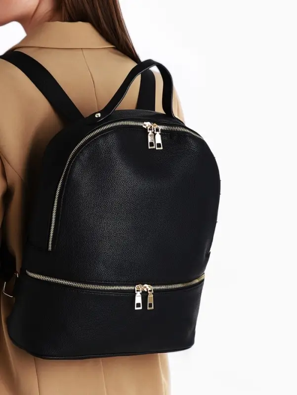 Рюкзак женский на молнии, с карманами, размер 27&times;10&times;34 см, чёрный
