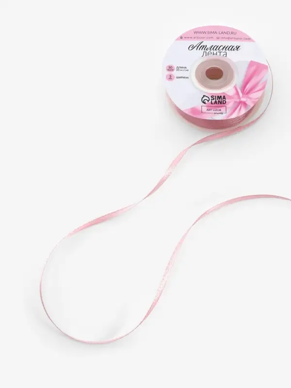 Лента атласная, 3 мм, 45&plusmn;1 м, жемчужно-розовая №135