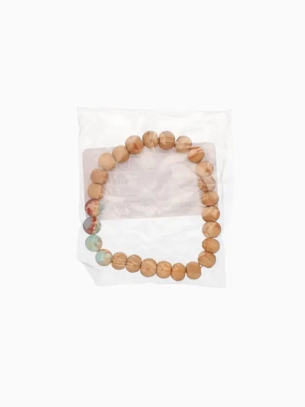 Браслет из сандалового дерева с агатом, длина 18 см, цв. голубой Браслет из сандалового дерева с агатом, длина 18 см, цв. голубой