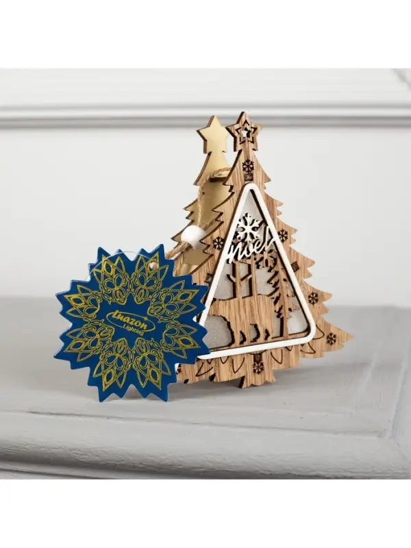 Ёлочная игрушка &laquo;Ёлочка с медведем&raquo;, 11&times;11&times;2 см, от батареек, свечение тёплое белое