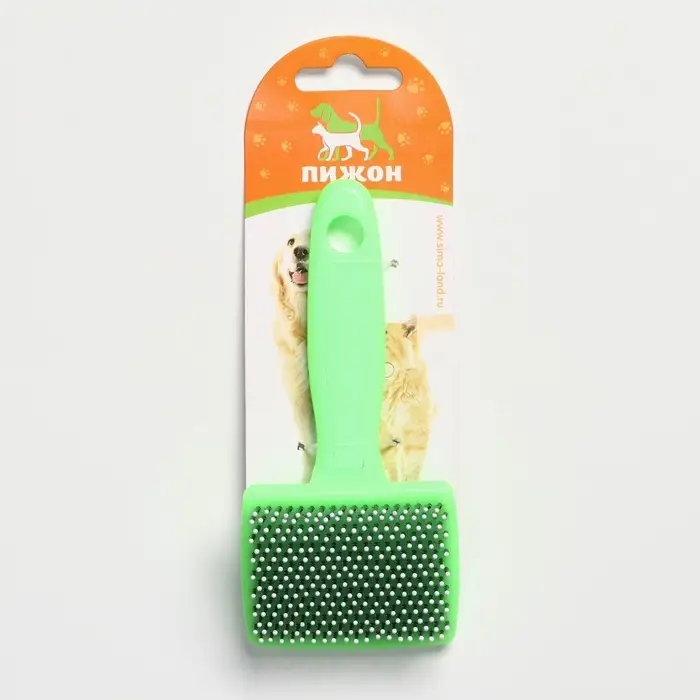 Пуходерка малая, 6&times;13.5 см, мягкая, с закруглёнными зубьями, пластик, зелёная