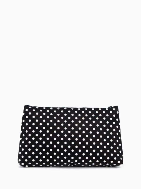 Косметичка - пенал на молнии, плоская, маленькая, в горох, чёрная