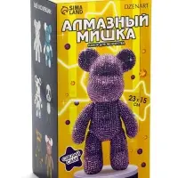 Алмазная мозаика на фигурке "Мишка", цвет фиолетовый