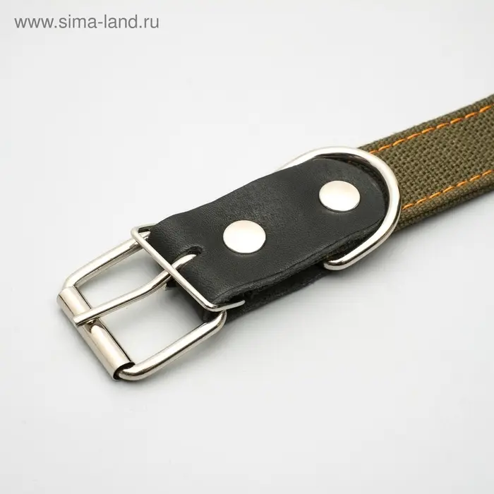 Ошейник брезентовый двухслойный, безразмерный, 72&times;3.5 см, ОШ 45-60 см, хаки