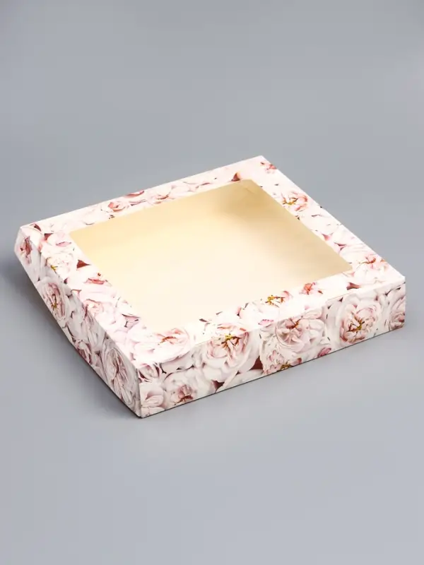 Коробка складная с окном «Пионы», 20×20×4 см Коробка складная с окном «Пионы», 20×20×4 см