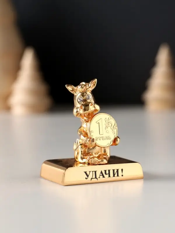 Сувенир Лошадка с монеткой на подставке и с пожеланием "Удачи", 4*2,3*5см.