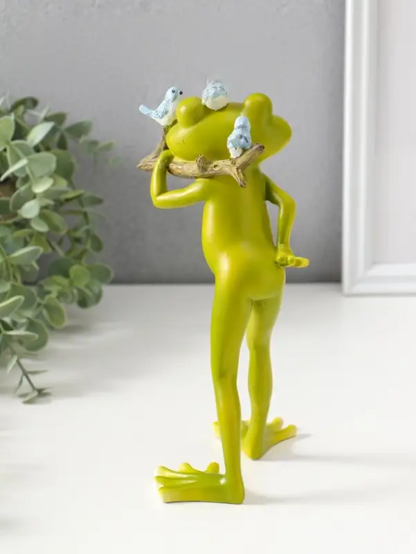 Сувенир полистоун "Лягушонок с веточкой и птичками" 22 см
