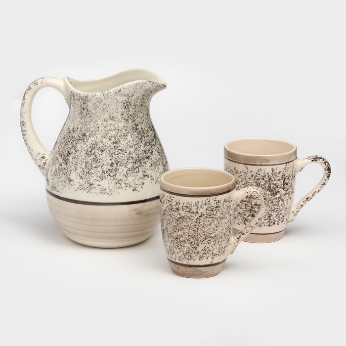 Набор посуды  Набор посуды "Персия", керамика, серый, 3 предмета: кувшин 1.5 л, кружки 350 мл, 1 сорт, Иран