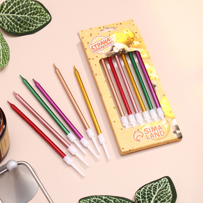 Свечи в торт коктейльные Свечи в торт коктейльные "Шайн", 6 шт, 10 см, металлик