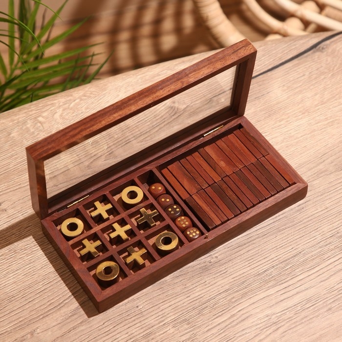 Игра настольная 3в1 (домино + крестики-нолики + кубики) 23х10,5х3,5 см, дерево шишам Игра настольная 3в1 (домино + крестики-нолики + кубики) 23х10,5х3,5 см, дерево шишам