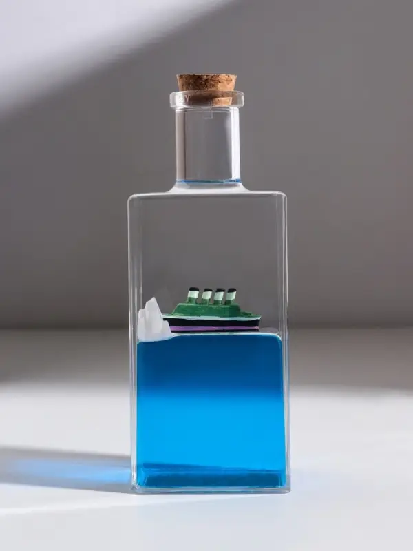 Корабль в жидкости, антистресс "Лайнер" в бутылке, 17 см