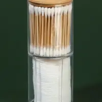Органайзер для ватных палочек и дисков &laquo;BAMBOO&raquo;, с крышкой, 2 секции, 7&times;18.5 см, прозрачный