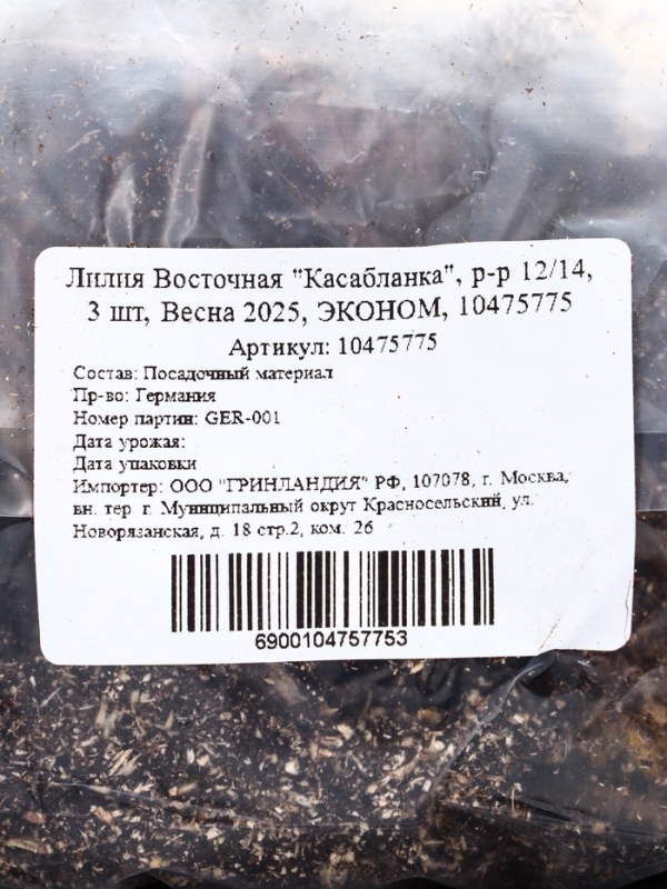 Лилия Восточная "Касабланка", р-р 12/14, 3 шт, Весна 2025, ЭКОНОМ,