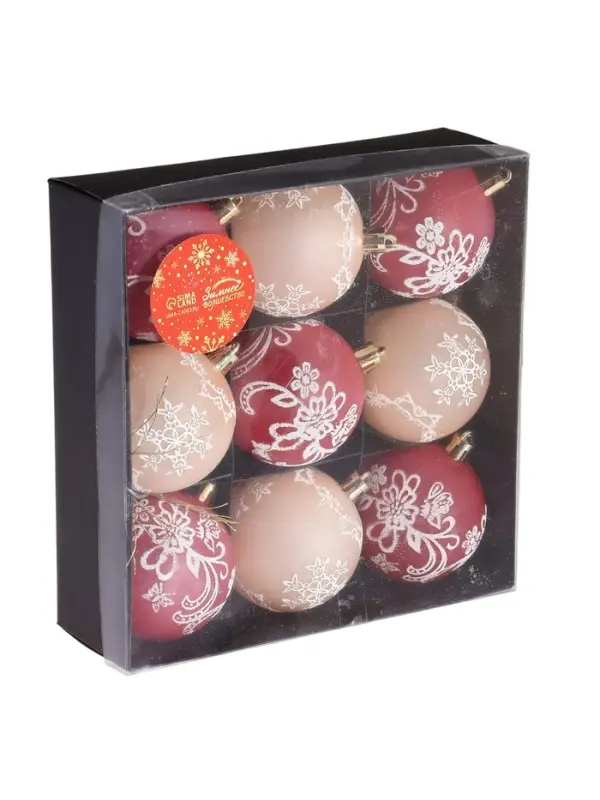 Ёлочные игрушки &laquo;Ажур&raquo;, шары новогодние, d=5.5 см, набор 9 шт., красный/бежевый