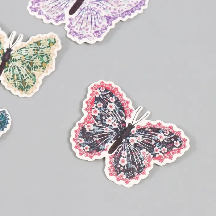 Бабочки картон "Цветочки. Ситец" набор 12 шт h=4-10 см