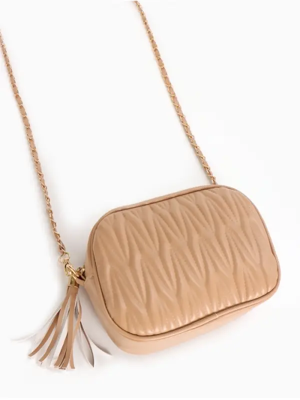 Сумка женская, через плечо, на молнии, 21&times;7&times;14 см, бежевая