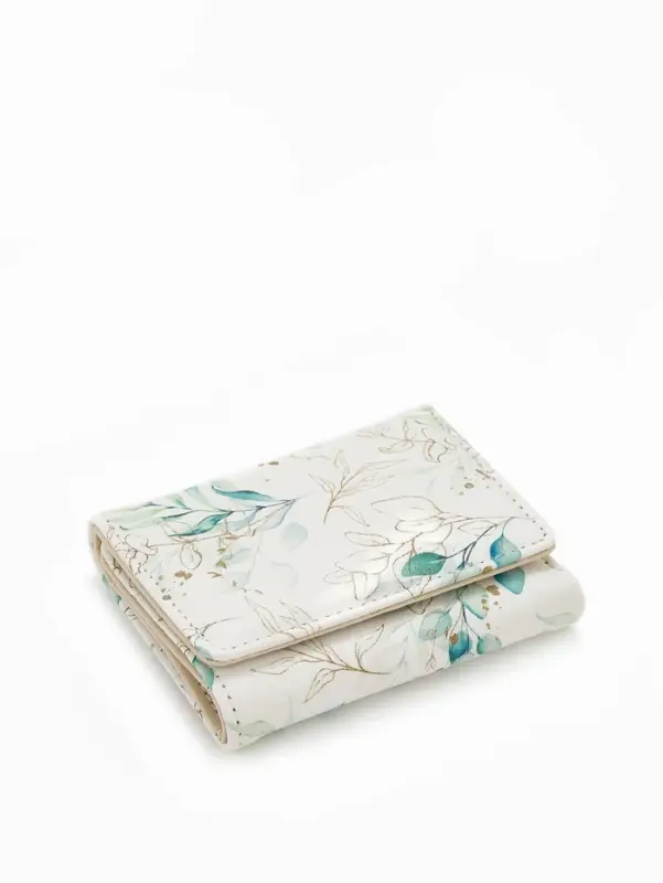 Кошелёк женский на кнопке, 10.5&times;2.5&times;8.5 см, с растительным принтом, белый/зелёный