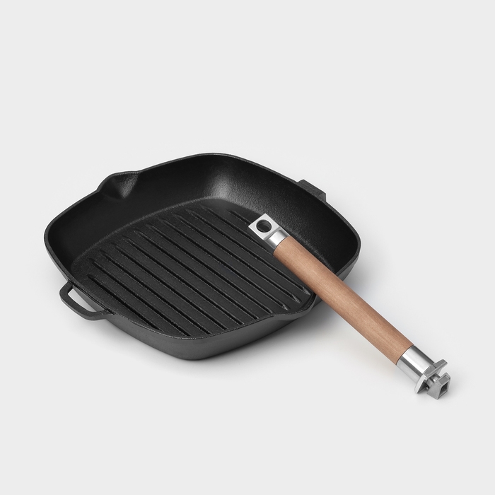 Сковорода-гриль чугунная Wild Kitchen, 26х26 см, два слива, съёмная ручка, индукция Сковорода-гриль чугунная Wild Kitchen, 26х26 см, два слива, съёмная ручка, индукция