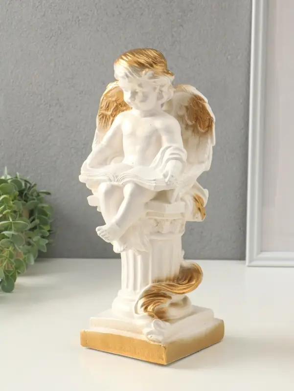 Фигура гипс &laquo;Ангел с книгой сидя&raquo;, перламутр, 34&times;18&times;17 см