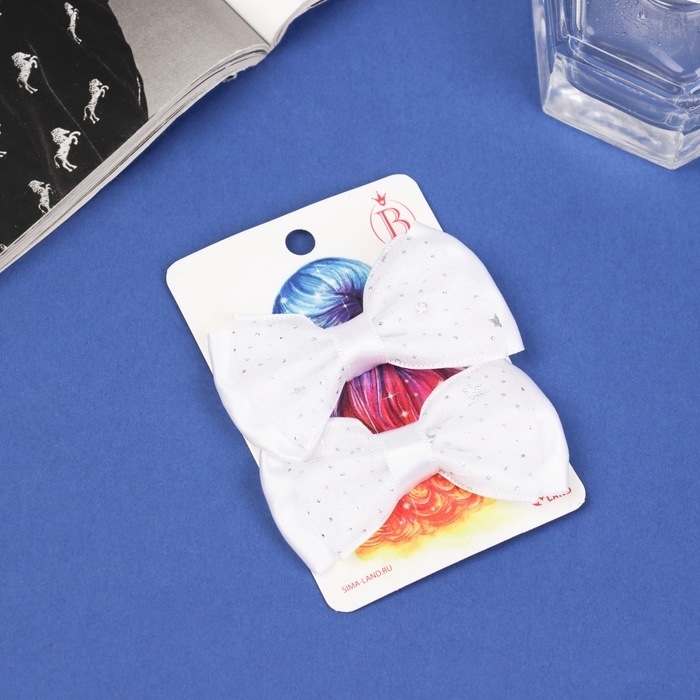 Зажим для волос  Зажим для волос "Бантик Вивиан" (набор 2 шт) классик блеск, 7 см, белый