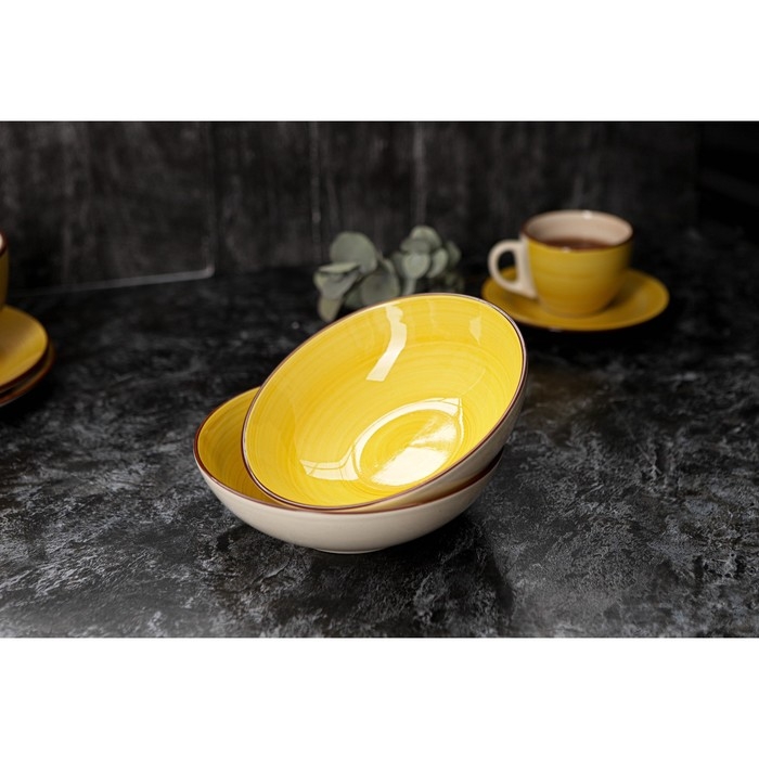 Тарелка керамическая глубокая Доляна «Морской мир», 540 мл, d=18 см, цвет жёлтый