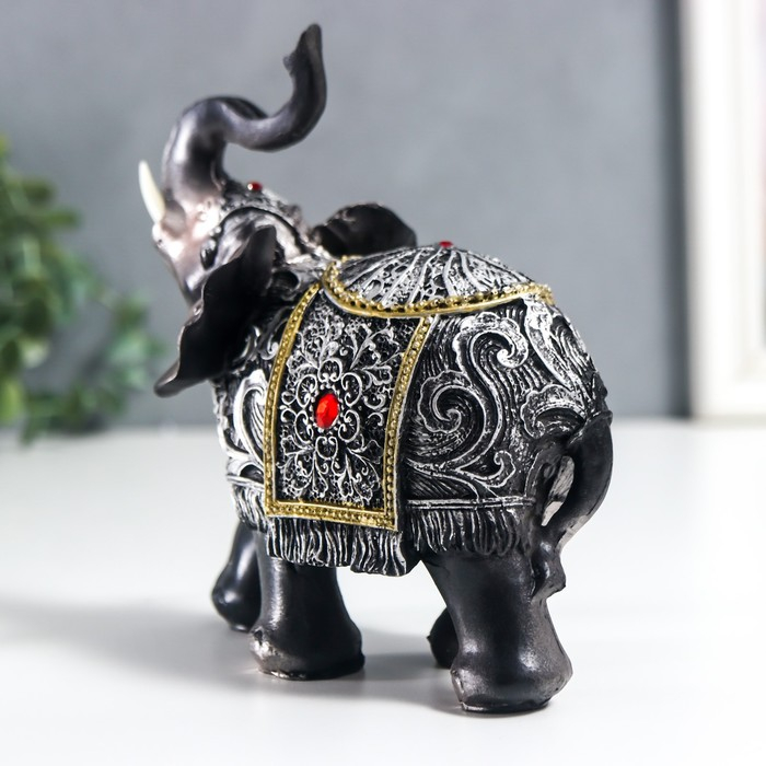 Сувенир полистоун Сувенир полистоун "Слон серебристый в попоне с узорами и стразой"МИКС 15х14х7 см