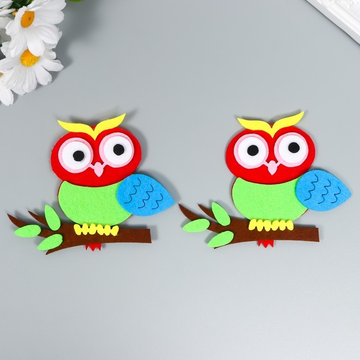 Декор для творчества войлок Декор для творчества войлок "Совушка на ветке" набор 2 шт 11х9 см